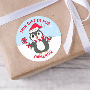 Cute Christmas Penguin Personalised Gift Tag