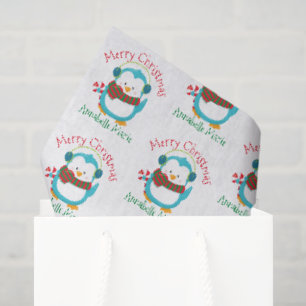 Cute Christmas Penguin Personalised Kids Holiday Tissue Paper