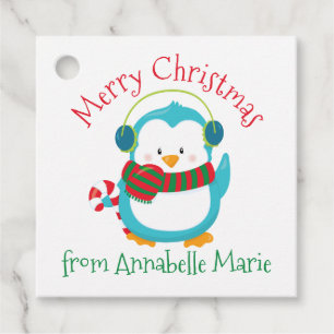 Cute Christmas Penguin Personalised Kids Party Favour Tags