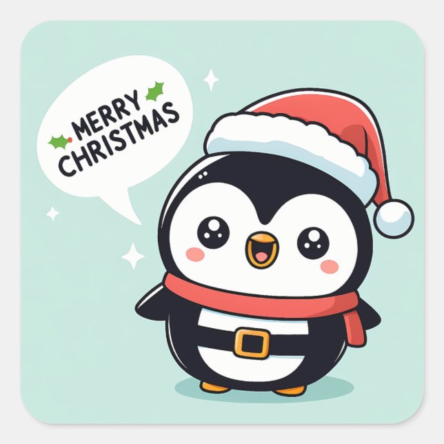 Cute Christmas Penguin Square Sticker (Front)