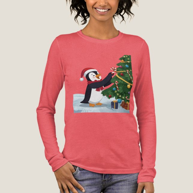 Cute Christmas Penguin T-Shirt Tri-Blend Shirt (Front)