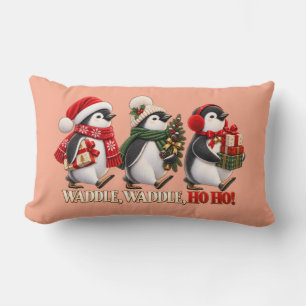 Cute Christmas Penguin Waddle Ho Ho Lumbar Cushion