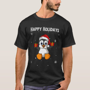Cute Christmas Penguin Wearing Santa Hat Holding X T-Shirt