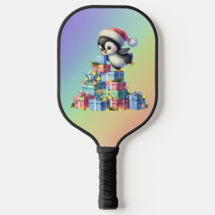Cute Christmas Penguin with Gifts and Lights Card Pickleball Paddle