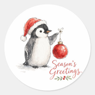 Cute Christmas Penguin with Ornament Classic Round Sticker