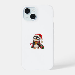Cute Christmas Penguin with Santa Hat iPhone 15 Case