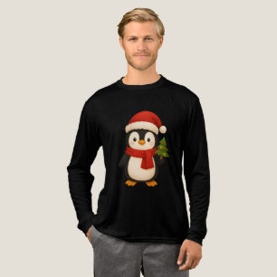 Cute Christmas Penguin with Santa Hat Tri-Blend Shirt