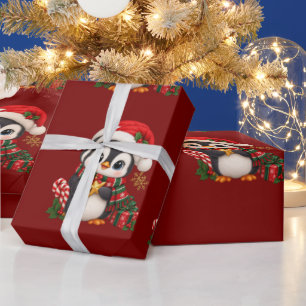 Cute Christmas Penguin with Santa Hat Wrapping Paper