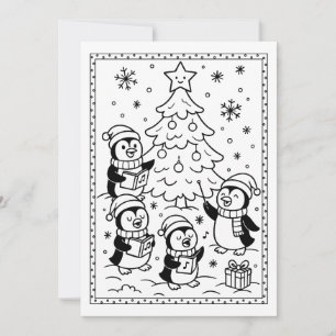 Cute Christmas Penguins Colouring Flat Note Card