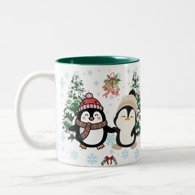 Cute Christmas Penguins Holiday Mug (Left)