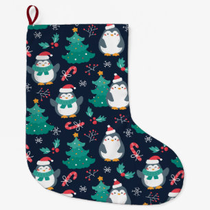 Cute Christmas Penguins Large Christmas Stocking