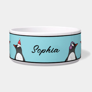 Cute Christmas Penguins On Blue With Custom Name