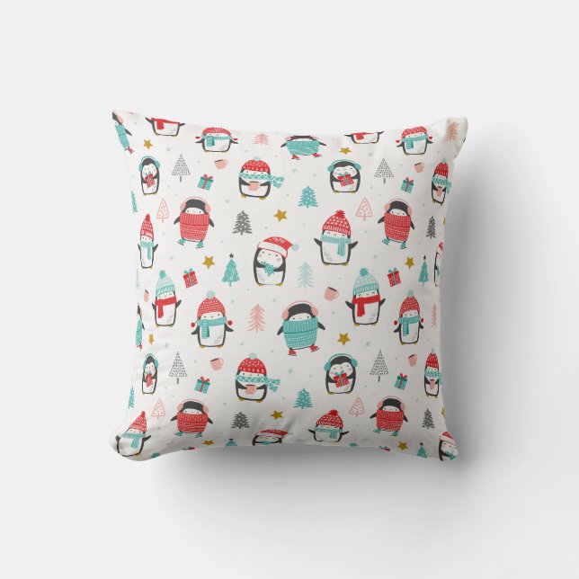 Cute christmas penguins on white cushion (Front)