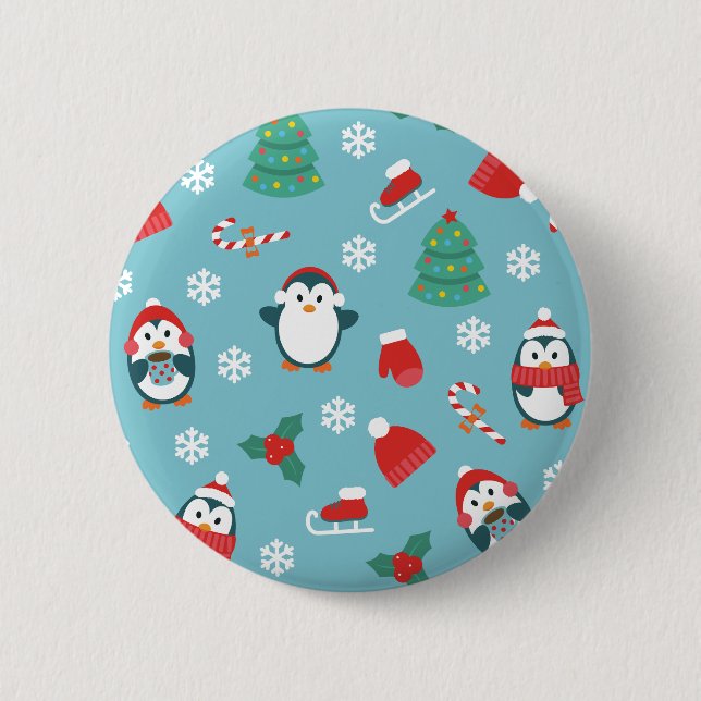 Cute Christmas Penguins Pattern 6 Cm Round Badge (Front)