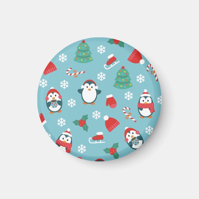 Cute Christmas Penguins Pattern Magnet (Front)