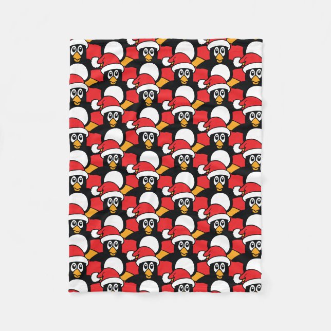 Cute Christmas Penguins Pattern Red Fleece Blanket (Front)