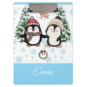 Cute Christmas Penguins Personalised Clipboard