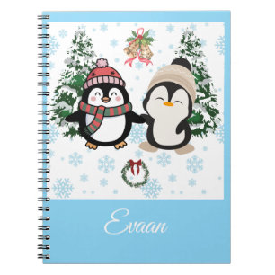 Cute Christmas Penguins Personalised Spiral Notebo Notebook