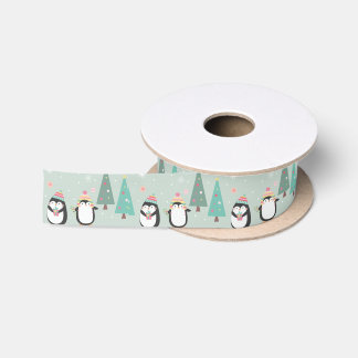 Cute Christmas Penguins Satin Ribbon