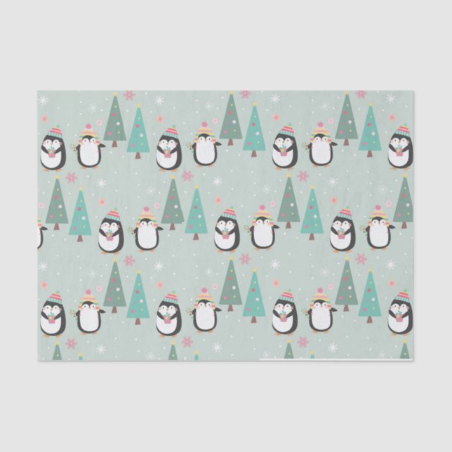 Cute Christmas Penguins Tissue Paper (Front)