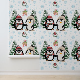 Cute Christmas Penguins Winter Wonderland Wallpape Wallpaper