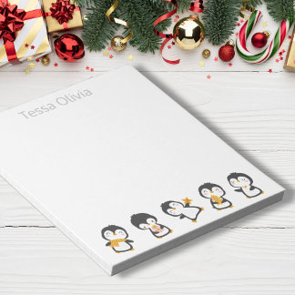 Cute christmas penguins with Name on white Notepad