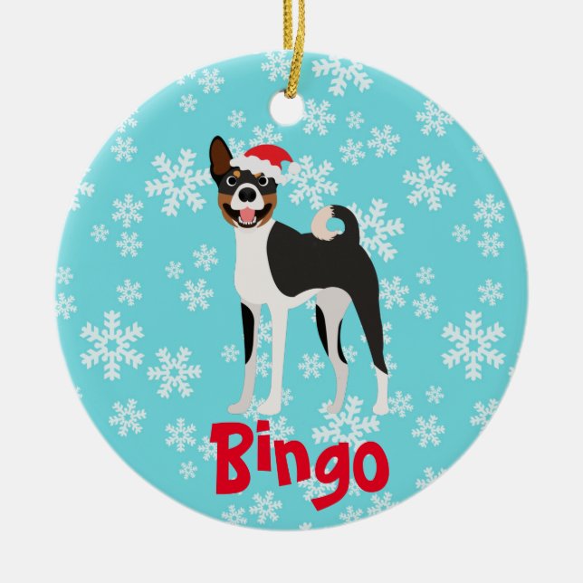 Cute Christmas Personalised  Basenji Black Tan Ceramic Tree Decoration (Front)