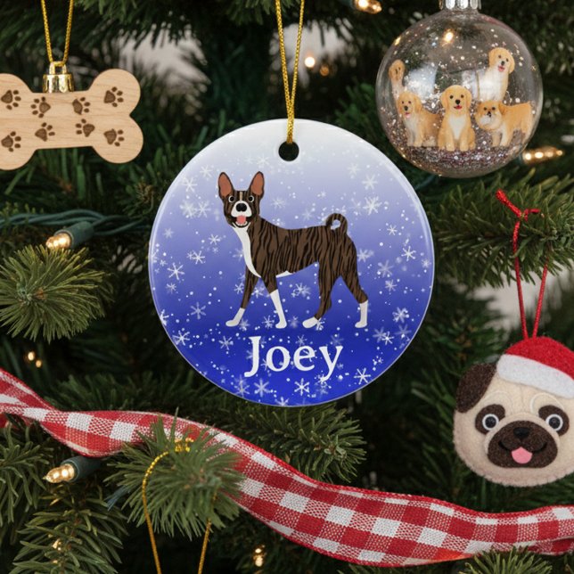 Cute Christmas Personalised  Basenji Brindle Ceramic Tree Decoration (Creator Uploaded)