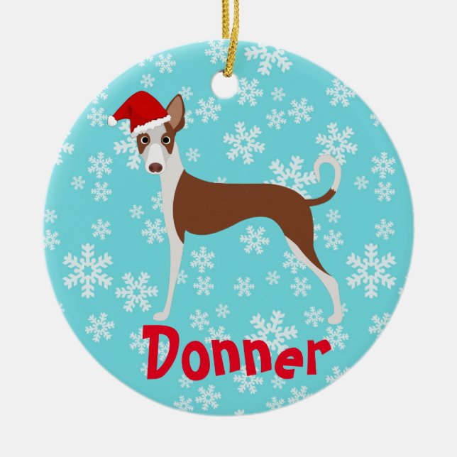 Cute Christmas Personalised Ibizan hound Ceramic Tree Decoration (Front)