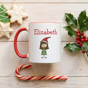 Cute Christmas Personalised Name Kids Hot Cocoa Two-Tone Coffee Mug