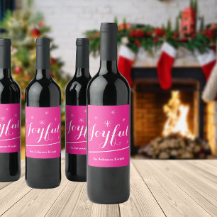 Cute Christmas Personalized Name Chic Pink Wine Label