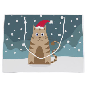 Cute christmas pet animal, funny cat in snowflakes large gift bag