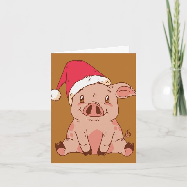 Cute Christmas Pig Card (Front)
