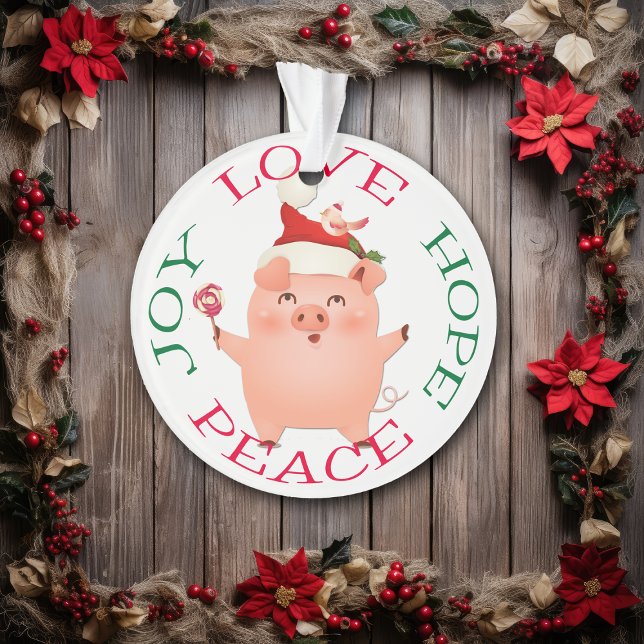 Cute Christmas Pig Hope Peace Ornament (Creator Uploaded)