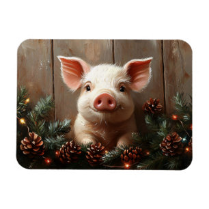 Cute Christmas Pig Rustic Painting Flexible Magnet