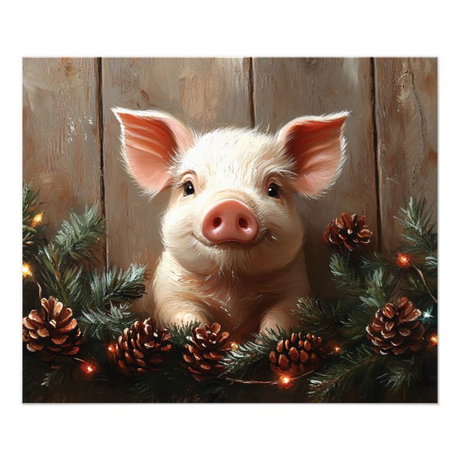 Cute Christmas Pig Rustic Painting Photo Print (Front)