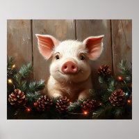Cute Christmas Pig Rustic Painting