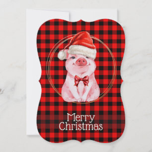 Cute Christmas Pig With Buffalo Plaid Red Funny Ho Holiday Card