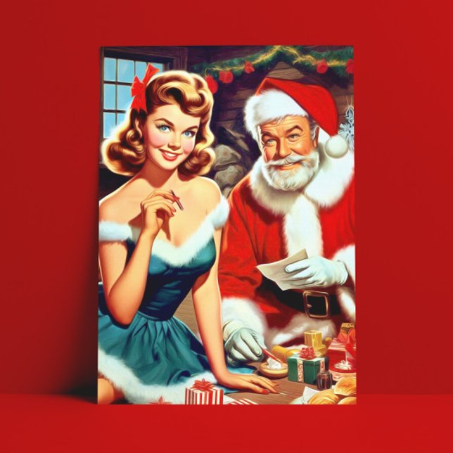 Cute Christmas Pin-up and Santa Claus Postcard (Creator Uploaded)