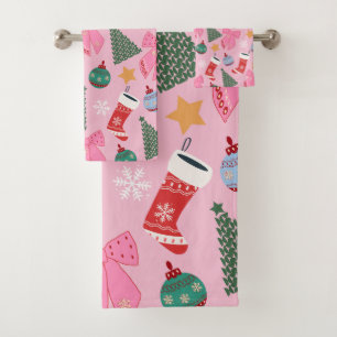 Cute Christmas Pink Bath Towel Set
