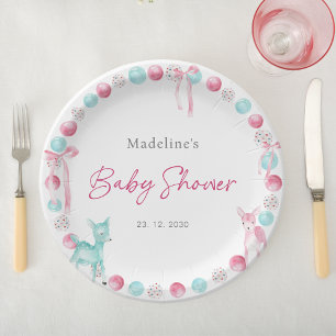 Cute Christmas Pink Blue Girl Baby Shower Paper Plate