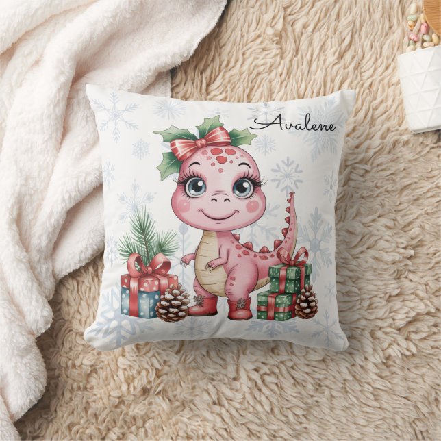 Cute Christmas Pink Dinosaur Baby Shower Gift Cushion (Blanket)