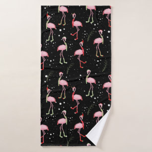 Cute Christmas pink flamingo pattern Bath Towel
