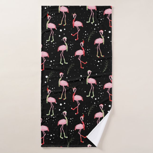 Cute Christmas pink flamingo pattern Bath Towel (Bath Towel)