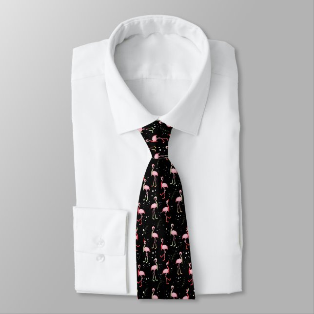 Cute Christmas pink flamingo pattern Tie (Tied)