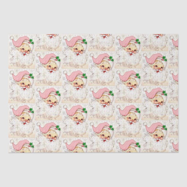Cute Christmas Pink Retro Vintage Santa Tissue Paper (Front)