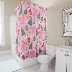 Cute Christmas Pink Shower Curtain