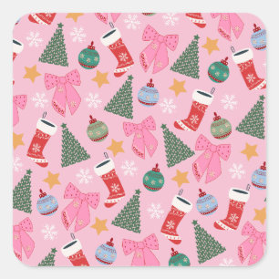Cute Christmas Pink Square Sticker