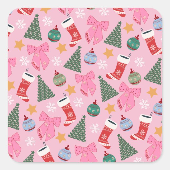 Cute Christmas Pink Square Sticker (Front)