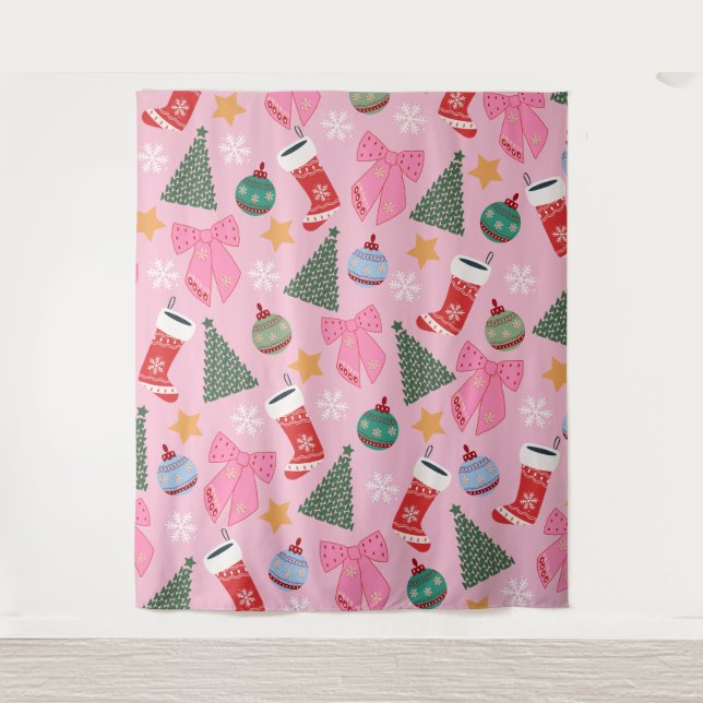 Cute Christmas Pink Tapestry (Front)
